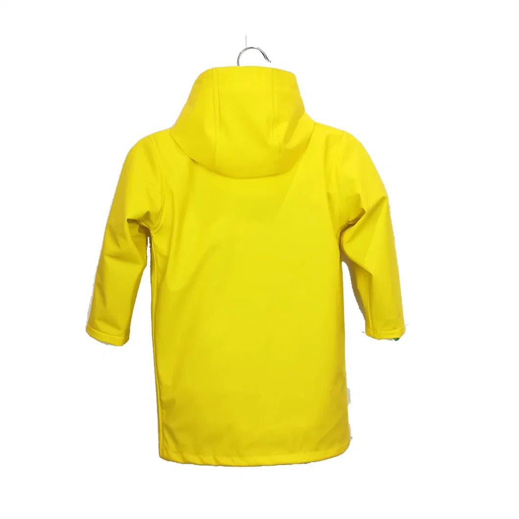 Children&prime;s Simple Style PU Materials Rain Jacket Waterproof MID-Length Rainwear