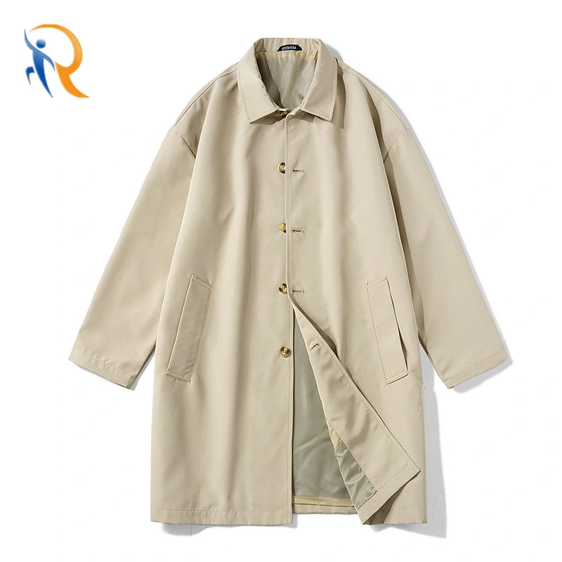 Spring and Autumn Rest Lapel Single-Breasted Solid Color Thin Oblique MID-Length Windbreaker Jacket Jkt-214