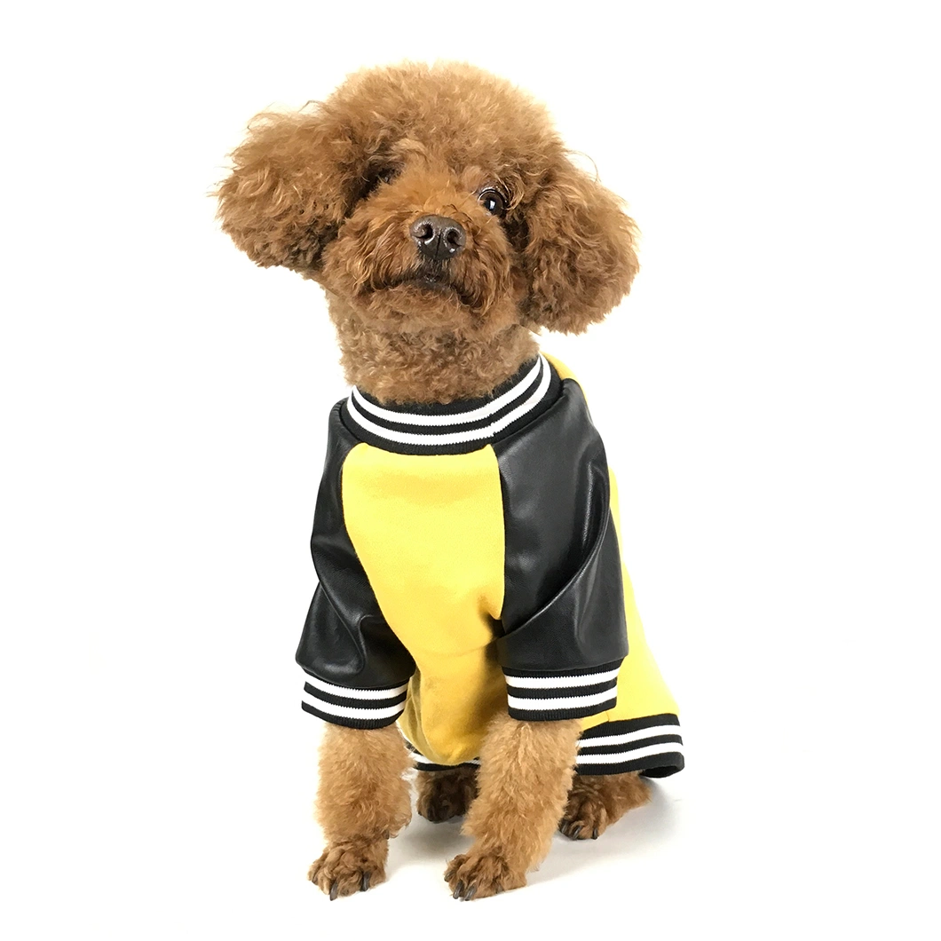 2023 Dog Cat Clothes Pet Baseball Wear PU Leather Warm Coat Jacket