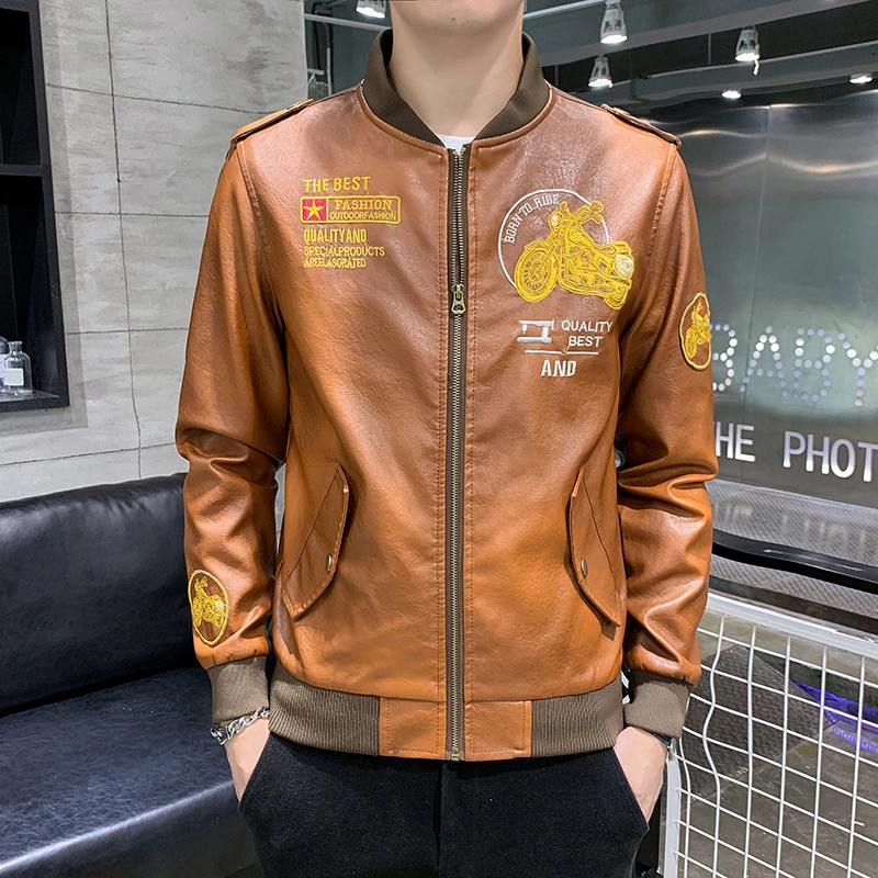 Free Sample Classic Design Pure Color PU Leather Spring Jacket