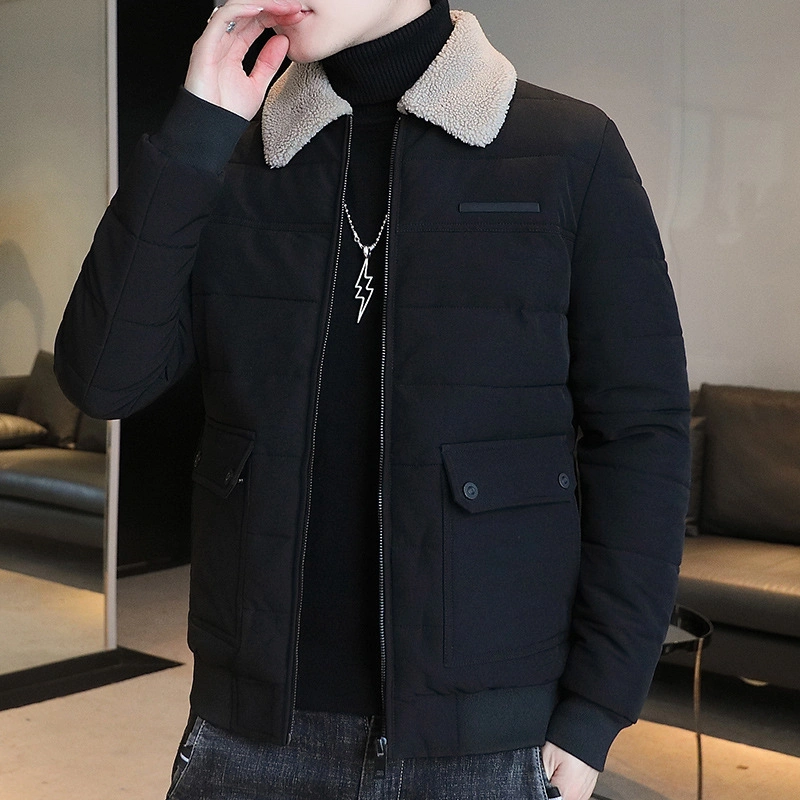 2022 European and American Winter Clothing Men&prime;s Short Lambs Wool Down Cotton Jacket Thickened Thermal Coat Men.